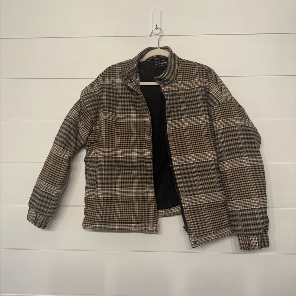 The Fifth Label Brown Plaid Puffer Jacket